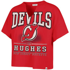 Jack Hughes New Jersey Devils '47 Women's Elation Name & Number Oversized Notch Neck T-Shirt - Red | US 202784301