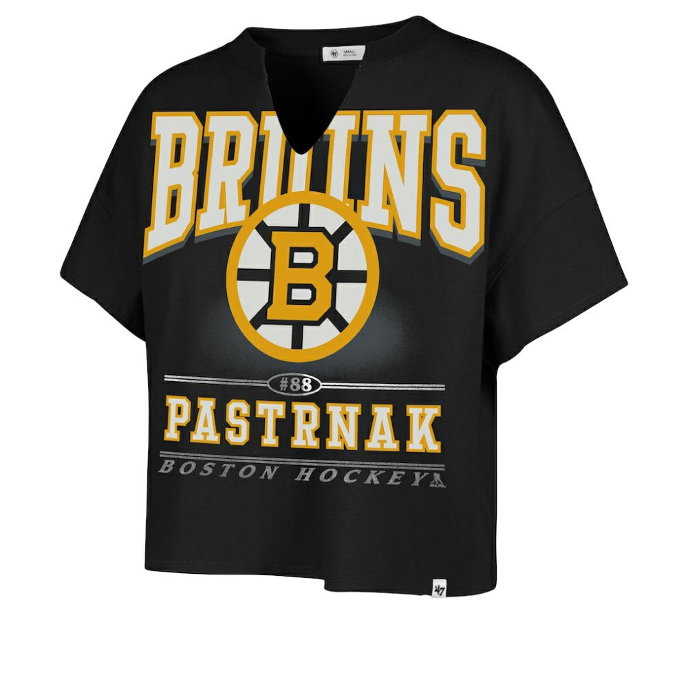 David Pastrnak Boston Bruins '47 Women's Elation Name & Number Oversized Notch Neck T-Shirt - Black | US 202784302