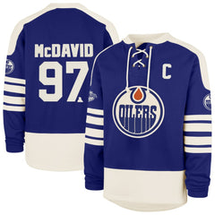 Connor McDavid Edmonton Oilers '47 Player Name & Number Sweep Check Eternal Lacer Sweatshirt - Royal | US 202784307
