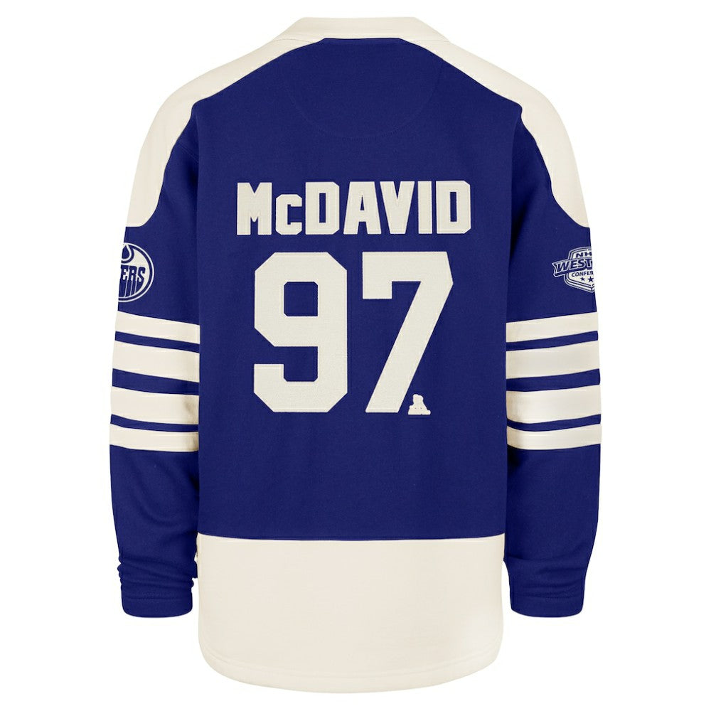 Connor McDavid Edmonton Oilers '47 Player Name & Number Sweep Check Eternal Lacer Sweatshirt - Royal | US 202784307