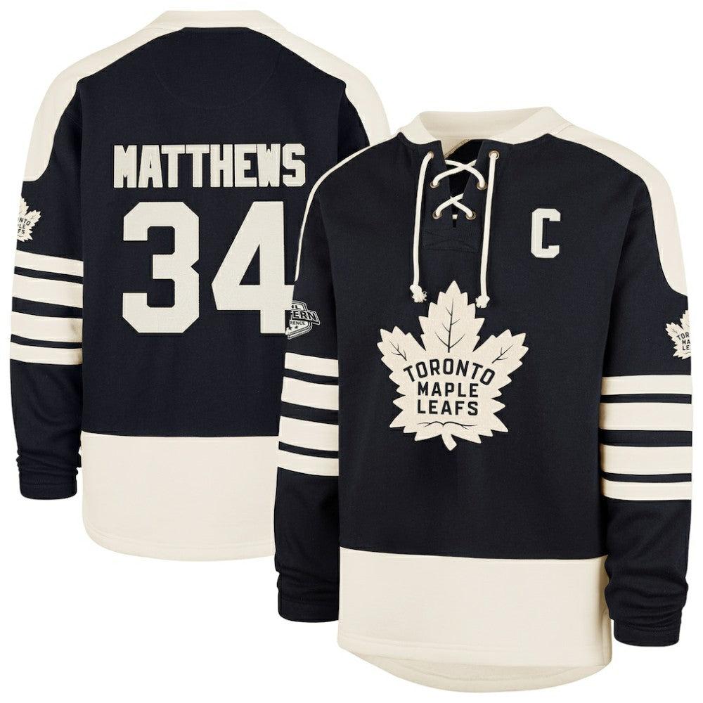 Auston Matthews Toronto Maple Leafs '47 Player Name & Number Sweep Check Eternal Lacer Sweatshirt - Navy | US 202784308
