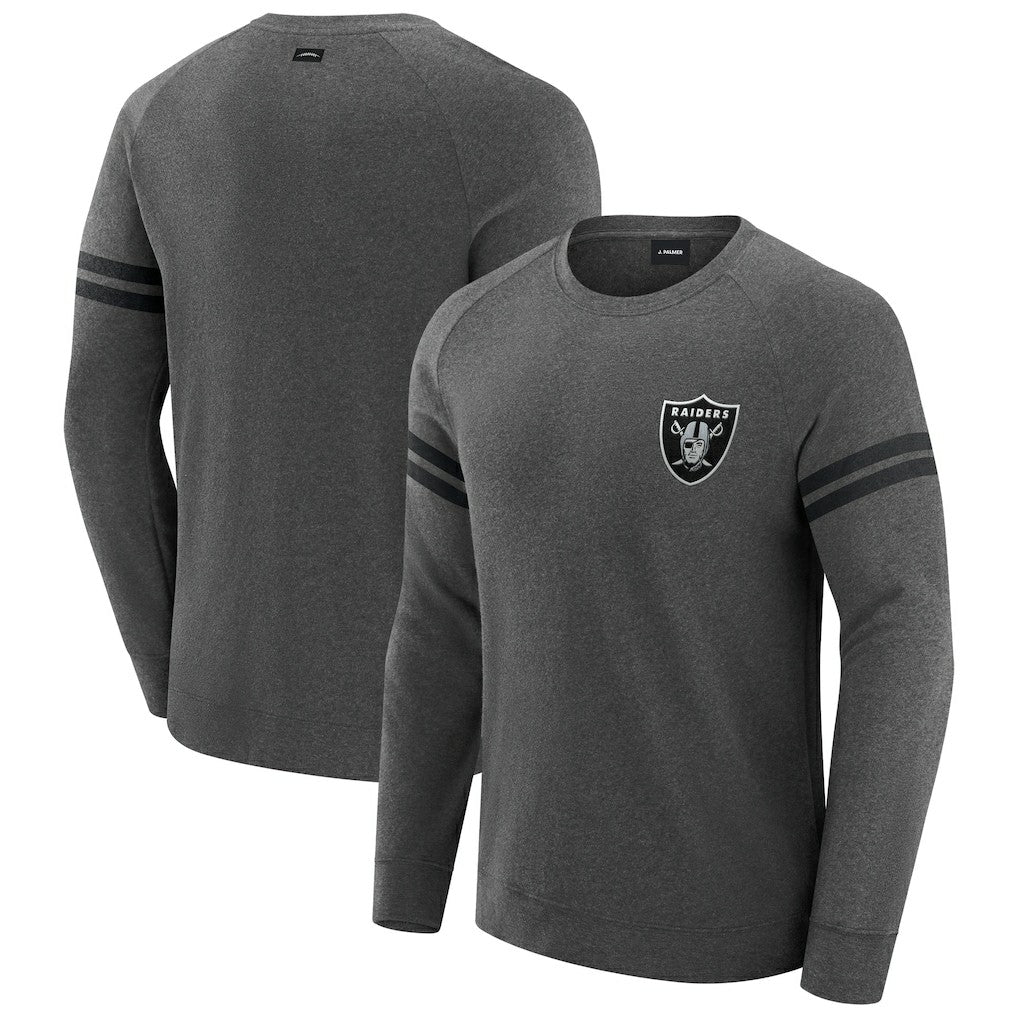 Las Vegas Raiders J. Palmer Players Lounge Raglan Tri-Blend Sweatshirt - Dark Heather Gray Sweatshirts