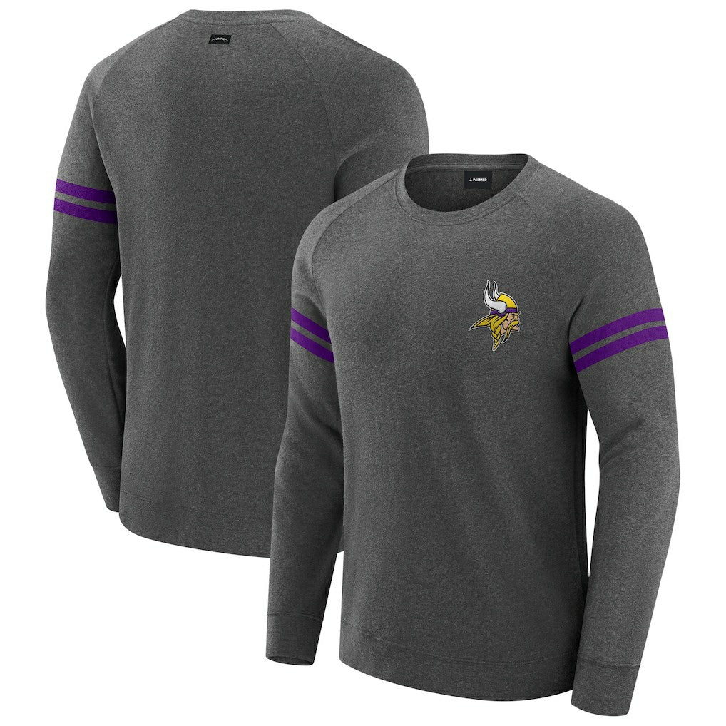 Minnesota Vikings J. Palmer Players Lounge Raglan Tri-Blend Sweatshirt - Dark Heather Gray Sweatshirts