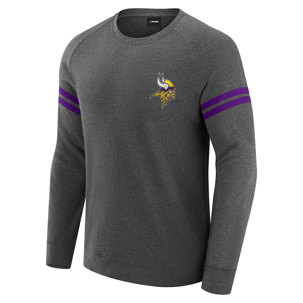 Minnesota Vikings J. Palmer Players Lounge Raglan Tri-Blend Sweatshirt - Dark Heather Gray Sweatshirts
