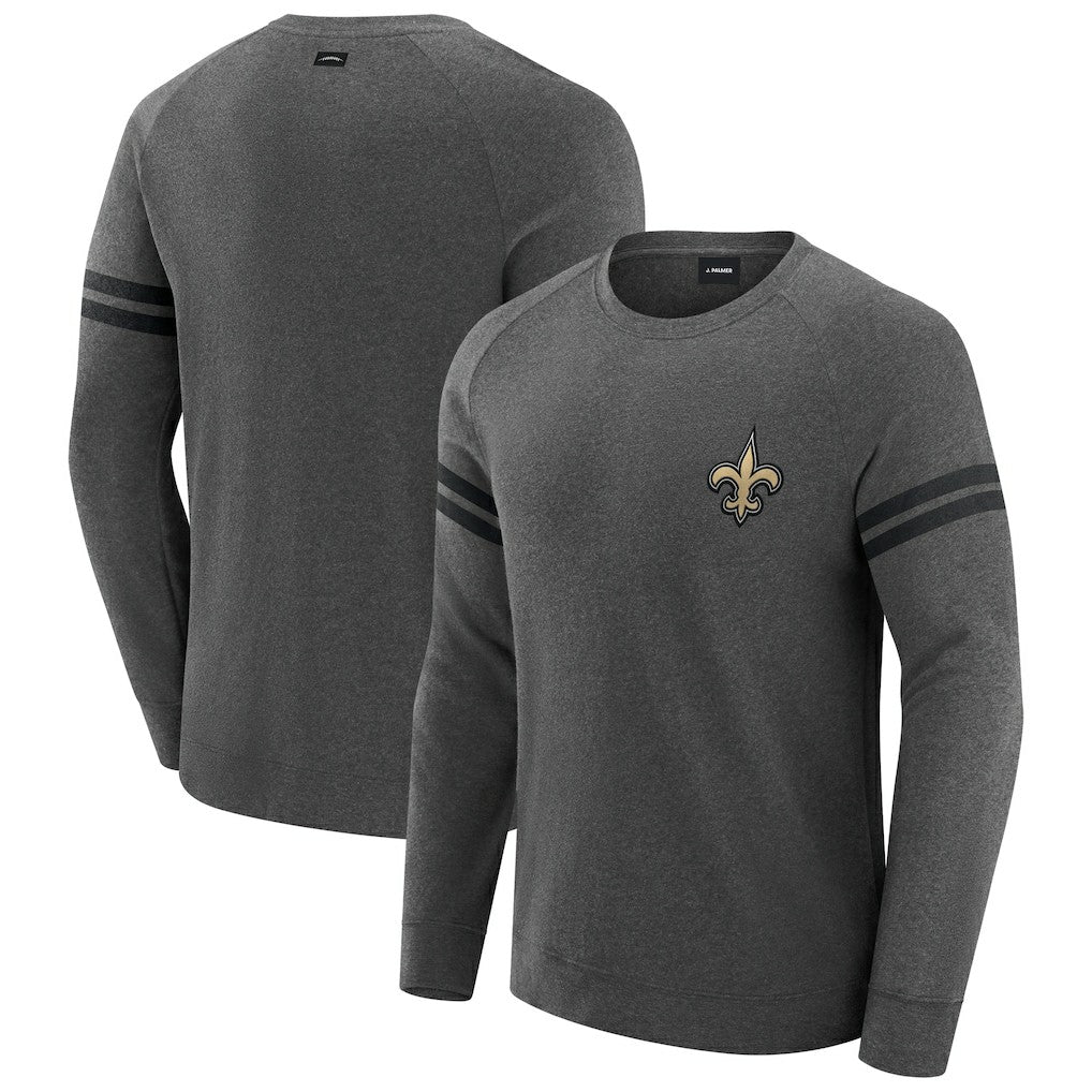 New Orleans Saints J. Palmer Players Lounge Raglan Tri-Blend Sweatshirt - Dark Heather Gray Sweatshirts