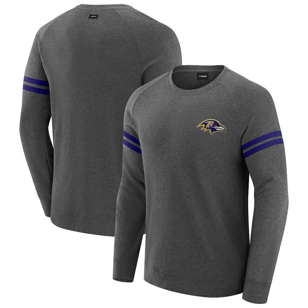 Baltimore Ravens J. Palmer Players Lounge Raglan Tri-Blend Sweatshirt - Dark Heather Gray Sweatshirts