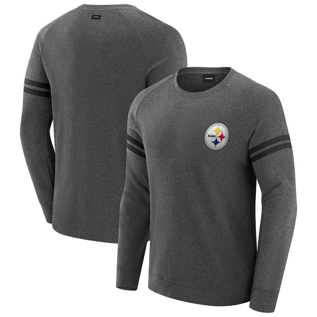 Pittsburgh Steelers J. Palmer Players Lounge Raglan Tri-Blend Sweatshirt - Dark Heather Gray Sweatshirts