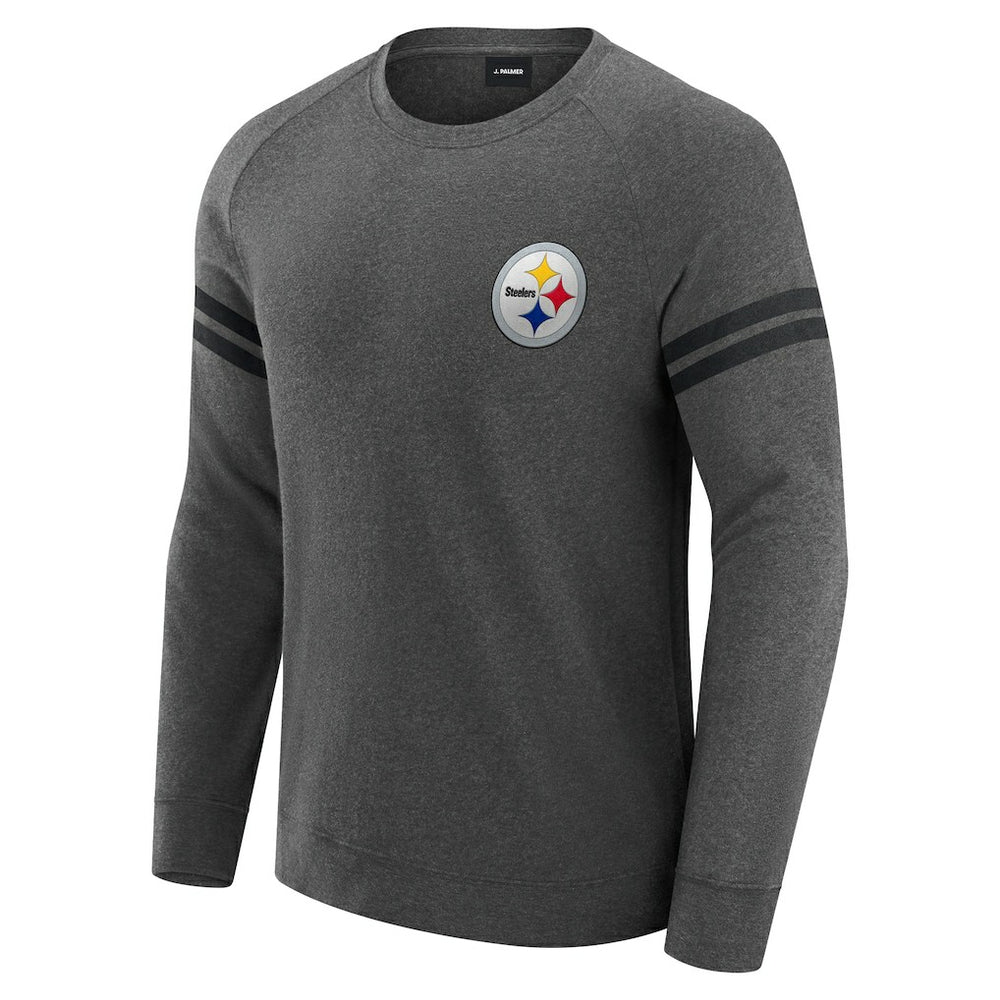 Pittsburgh Steelers J. Palmer Players Lounge Raglan Tri-Blend Sweatshirt - Dark Heather Gray Sweatshirts