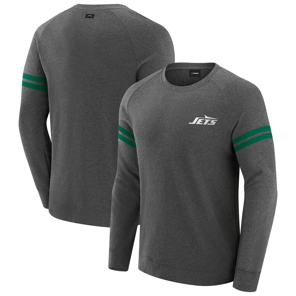 New York Jets J. Palmer Players Lounge Raglan Tri-Blend Sweatshirt - Dark Heather Gray Sweatshirts