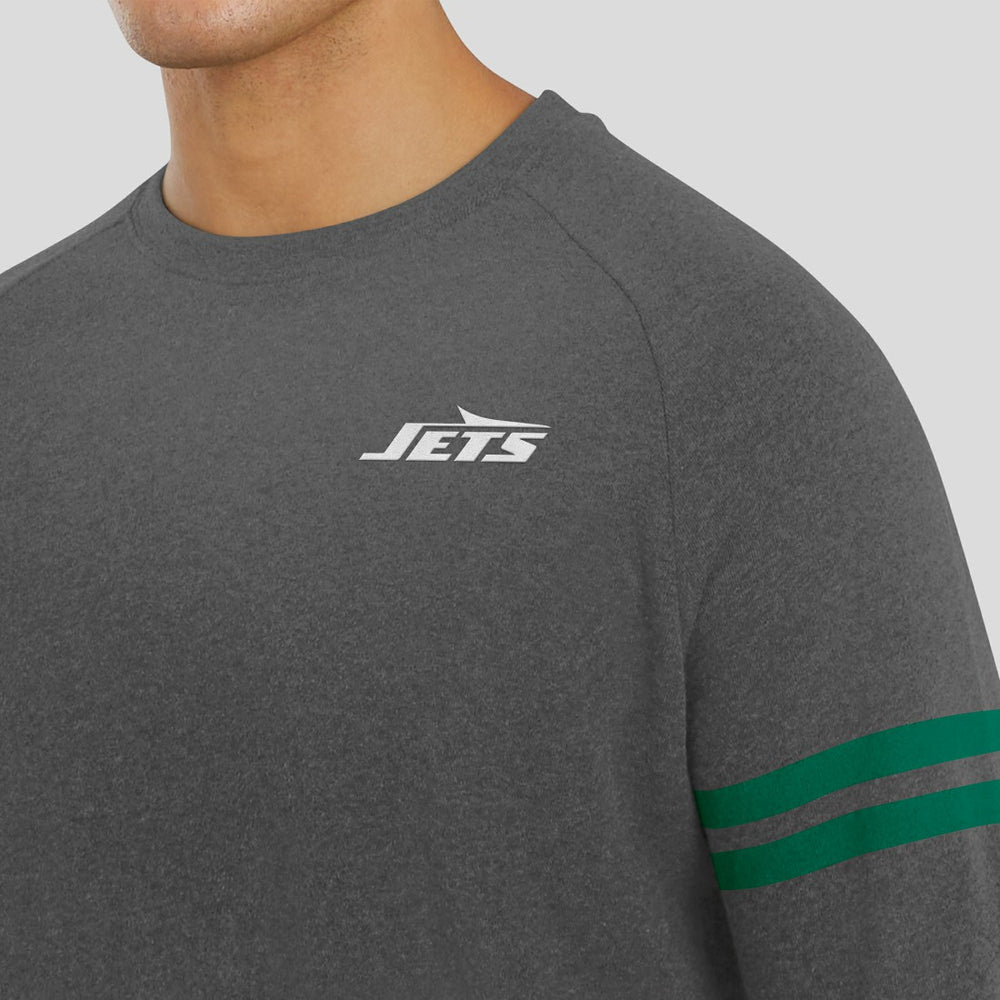 New York Jets J. Palmer Players Lounge Raglan Tri-Blend Sweatshirt - Dark Heather Gray Sweatshirts