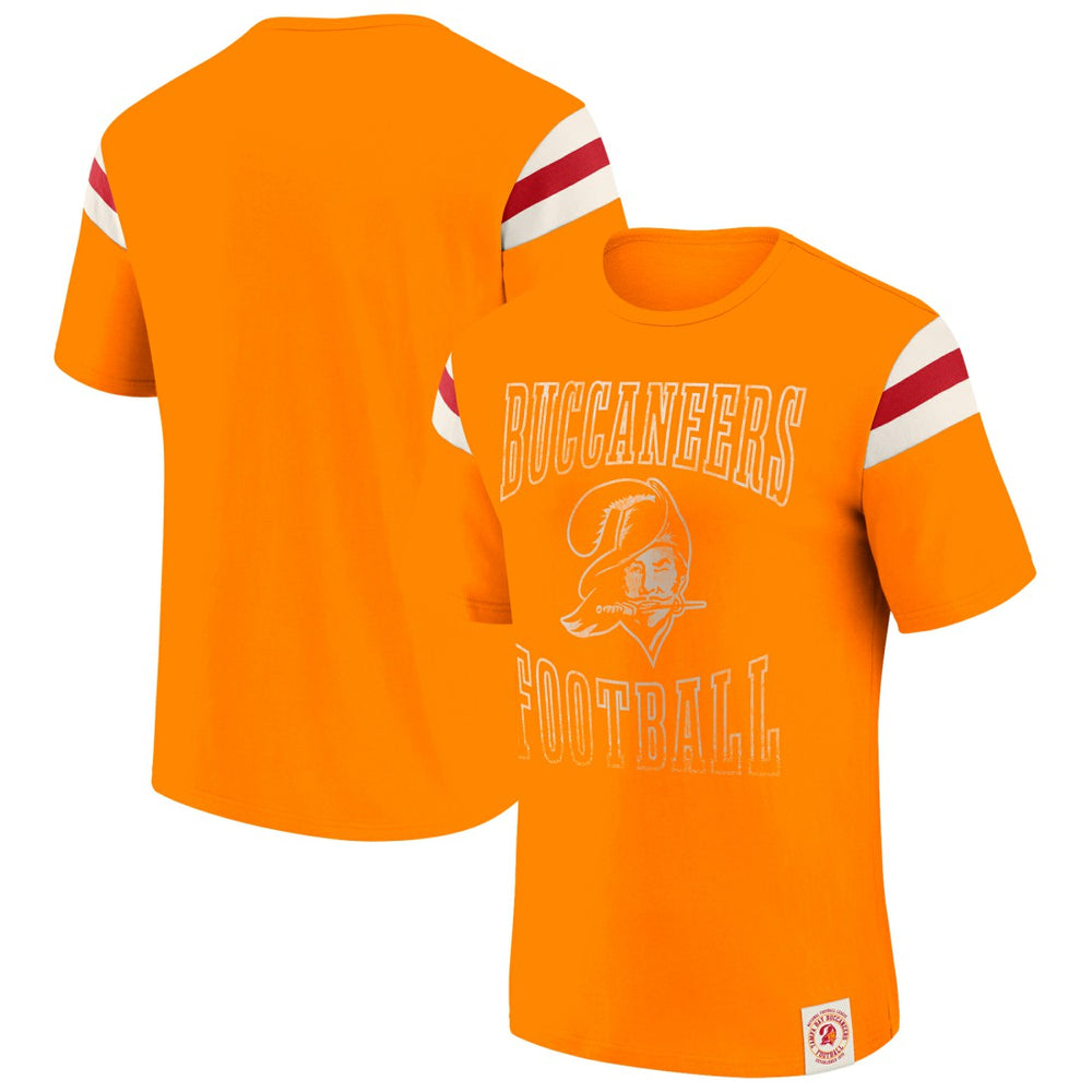 Tampa Bay Buccaneers Darius Rucker Collection Distressed Throwback Shoulder Stripe T-Shirt - Orange T-shirts
