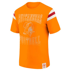 Tampa Bay Buccaneers Darius Rucker Collection Distressed Throwback Shoulder Stripe T-Shirt - Orange T-shirts