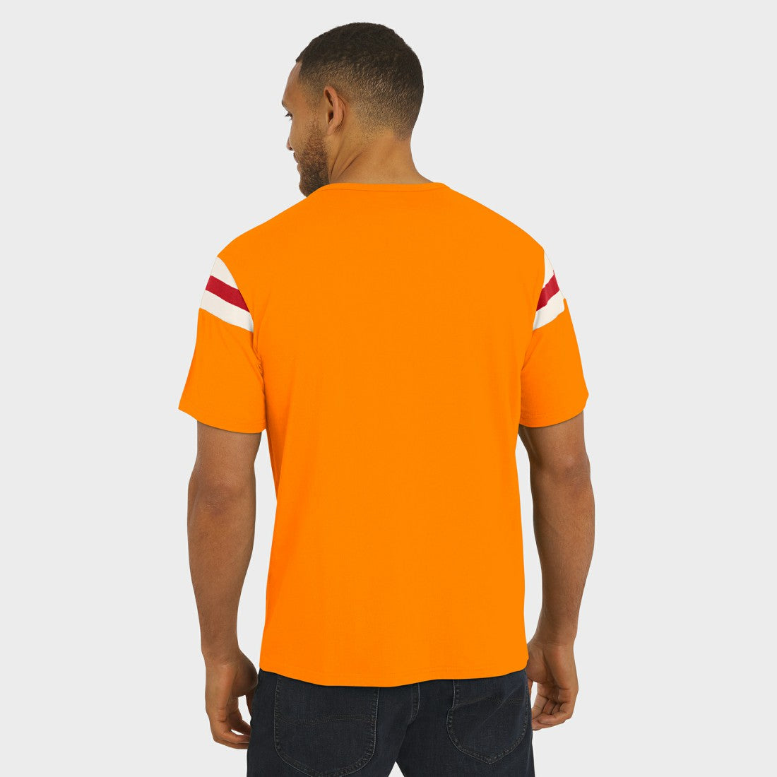 Tampa Bay Buccaneers Darius Rucker Collection Distressed Throwback Shoulder Stripe T-Shirt - Orange T-shirts