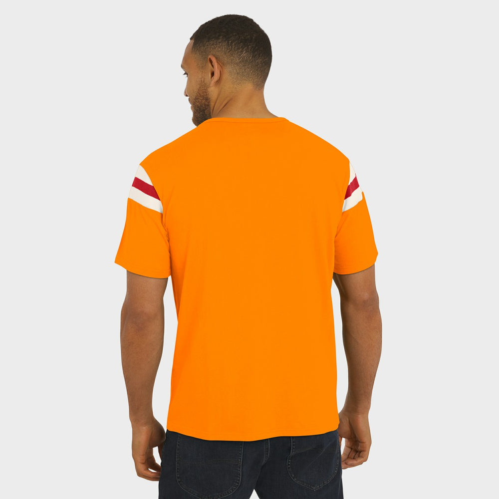 Tampa Bay Buccaneers Darius Rucker Collection Distressed Throwback Shoulder Stripe T-Shirt - Orange T-shirts