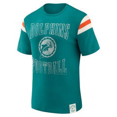 Miami Dolphins Darius Rucker Collection Distressed Throwback Shoulder Stripe T-Shirt - Aqua T-shirts