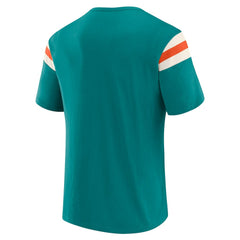 Miami Dolphins Darius Rucker Collection Distressed Throwback Shoulder Stripe T-Shirt - Aqua T-shirts