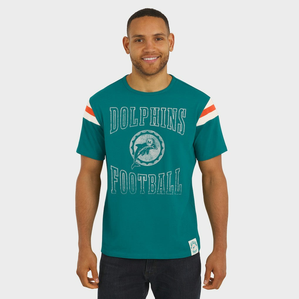 Miami Dolphins Darius Rucker Collection Distressed Throwback Shoulder Stripe T-Shirt - Aqua T-shirts