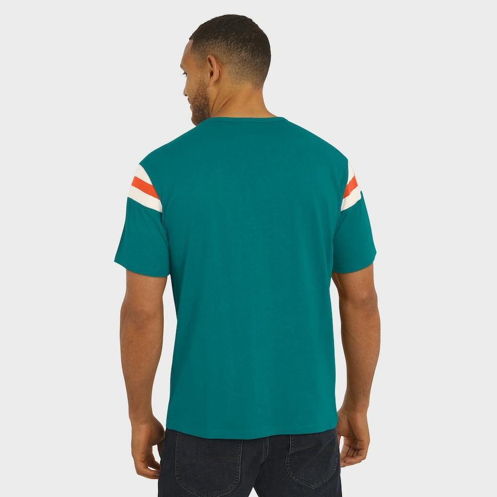 Miami Dolphins Darius Rucker Collection Distressed Throwback Shoulder Stripe T-Shirt - Aqua T-shirts