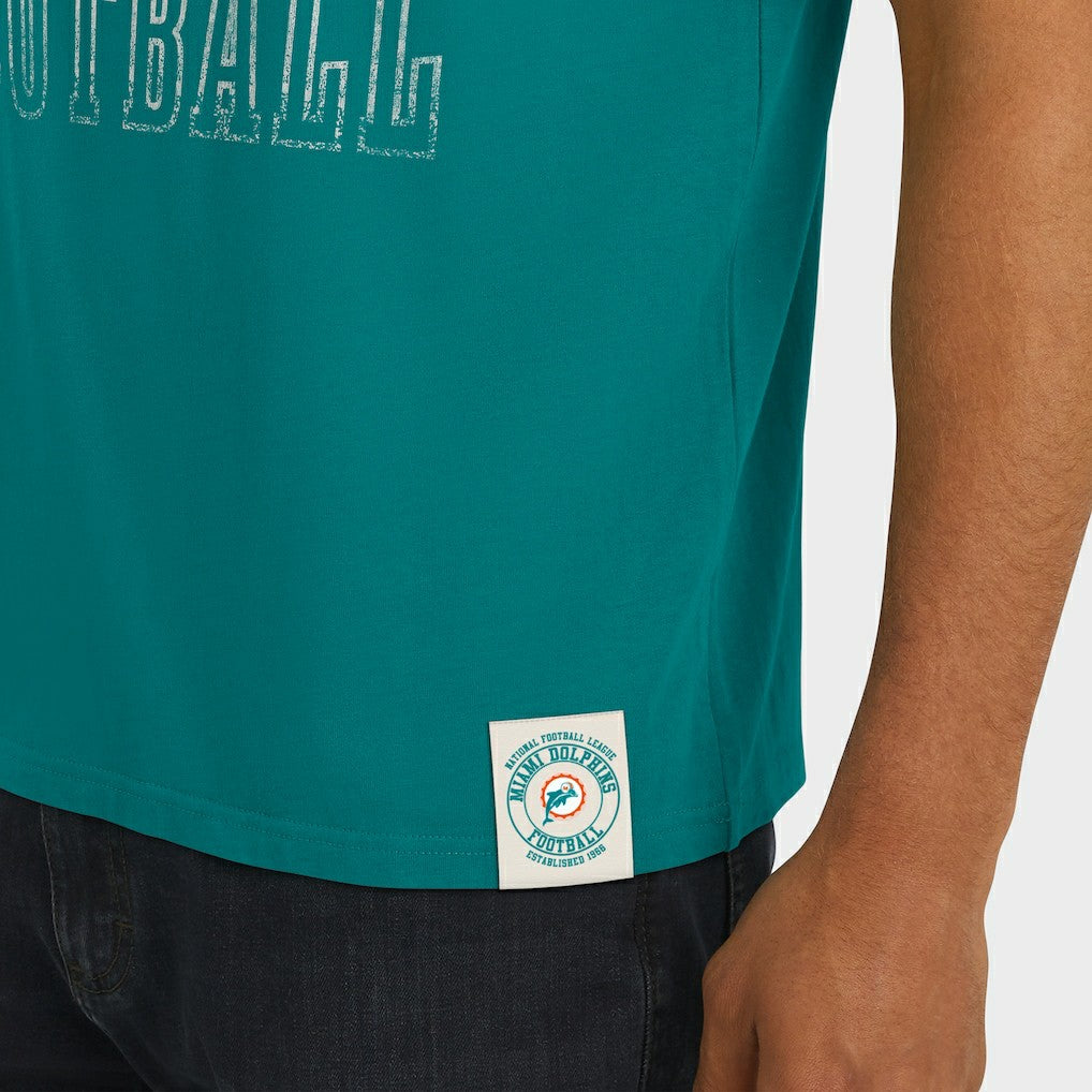 Miami Dolphins Darius Rucker Collection Distressed Throwback Shoulder Stripe T-Shirt - Aqua T-shirts