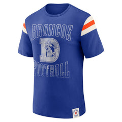 Denver Broncos Darius Rucker Collection Distressed Throwback Shoulder Stripe T-Shirt - Royal T-shirts