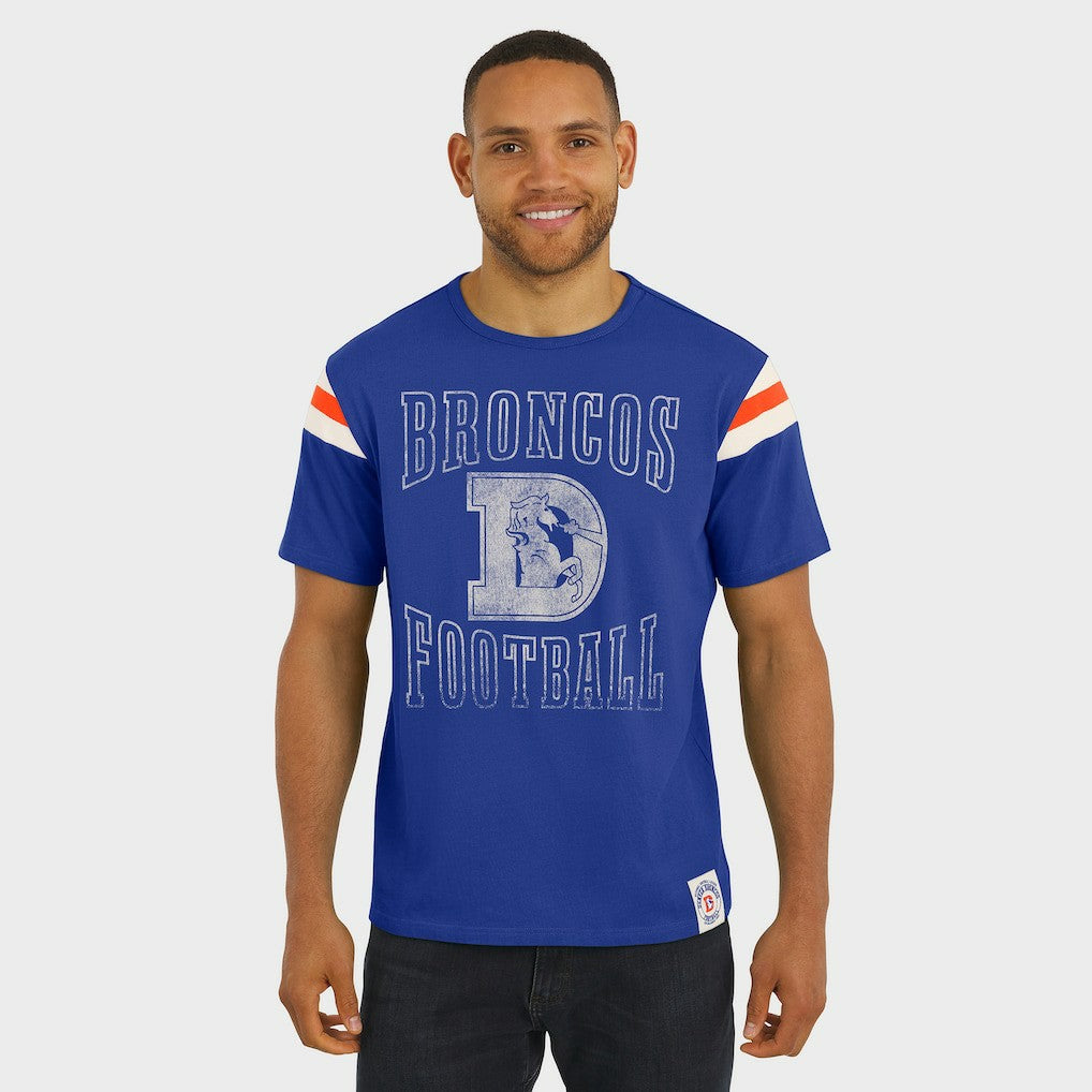 Denver Broncos Darius Rucker Collection Distressed Throwback Shoulder Stripe T-Shirt - Royal T-shirts