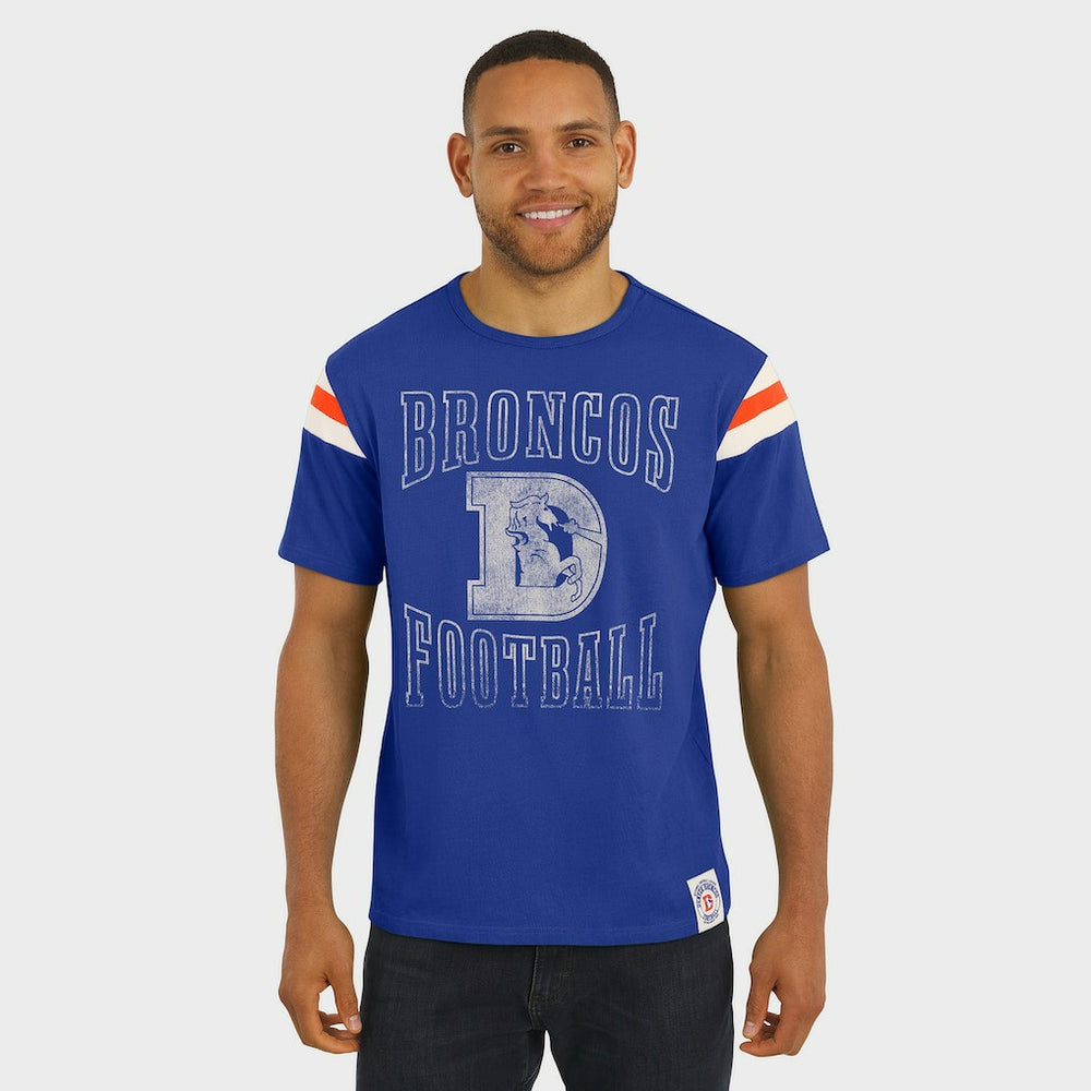 Denver Broncos Darius Rucker Collection Distressed Throwback Shoulder Stripe T-Shirt - Royal T-shirts