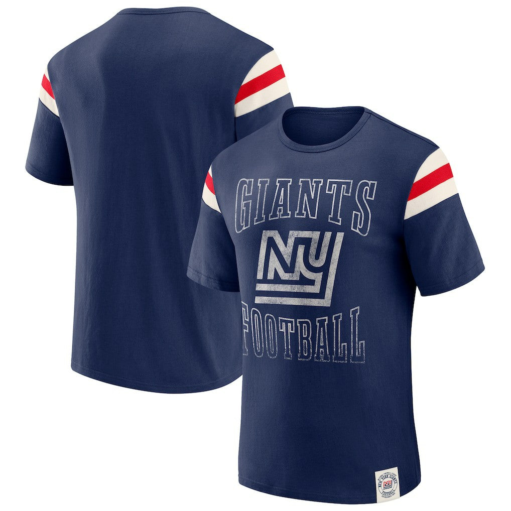New York Giants Darius Rucker Collection Distressed Throwback Shoulder Stripe T-Shirt - Royal T-shirts