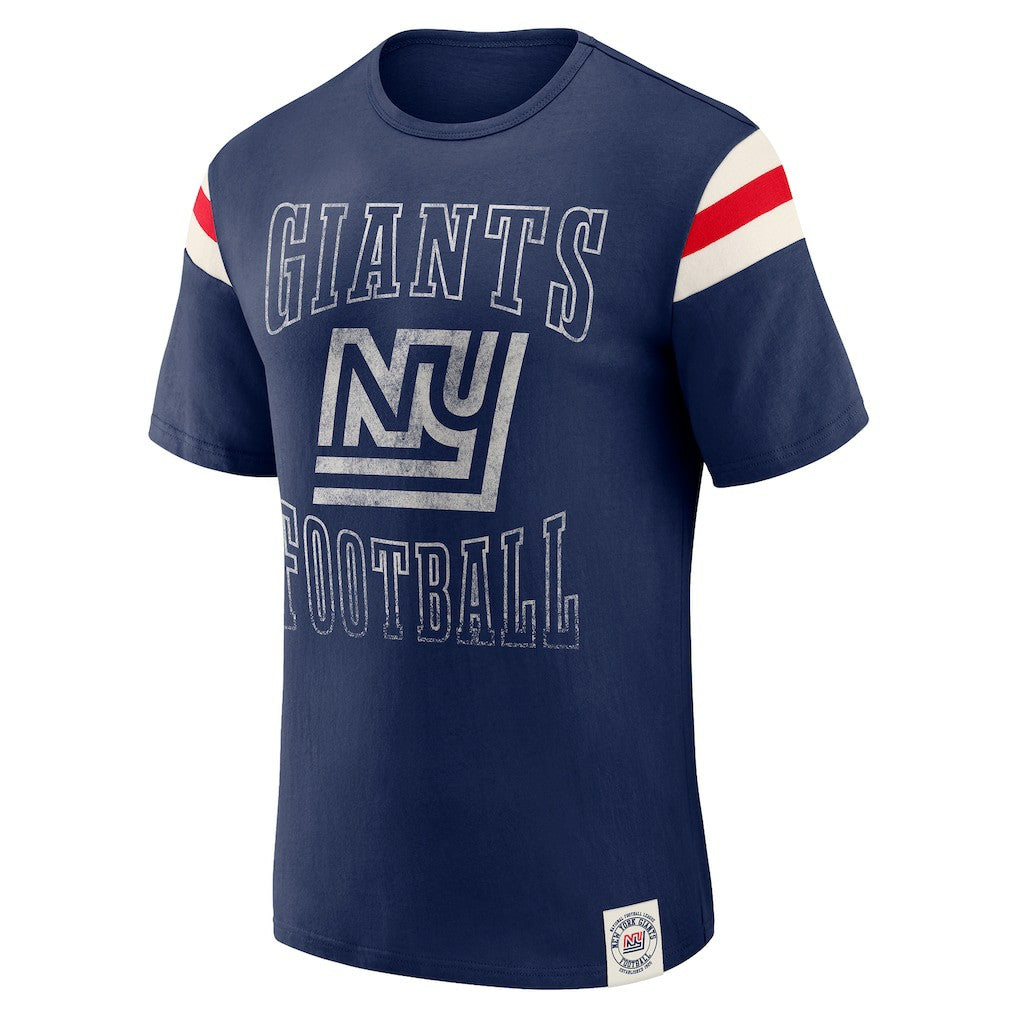 New York Giants Darius Rucker Collection Distressed Throwback Shoulder Stripe T-Shirt - Royal T-shirts