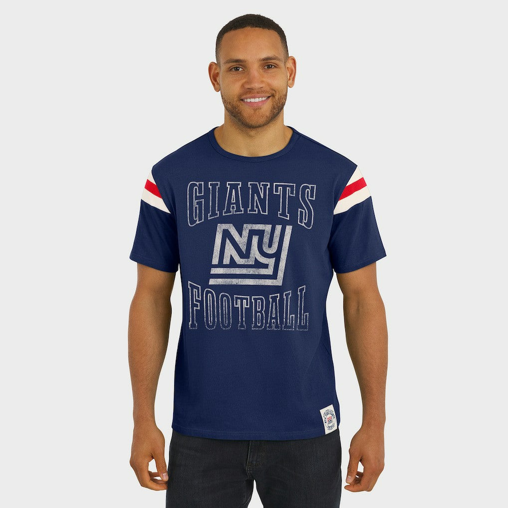 New York Giants Darius Rucker Collection Distressed Throwback Shoulder Stripe T-Shirt - Royal T-shirts