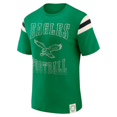 Philadelphia Eagles Darius Rucker Collection Distressed Throwback Shoulder Stripe T-Shirt - Kelly Green T-shirts