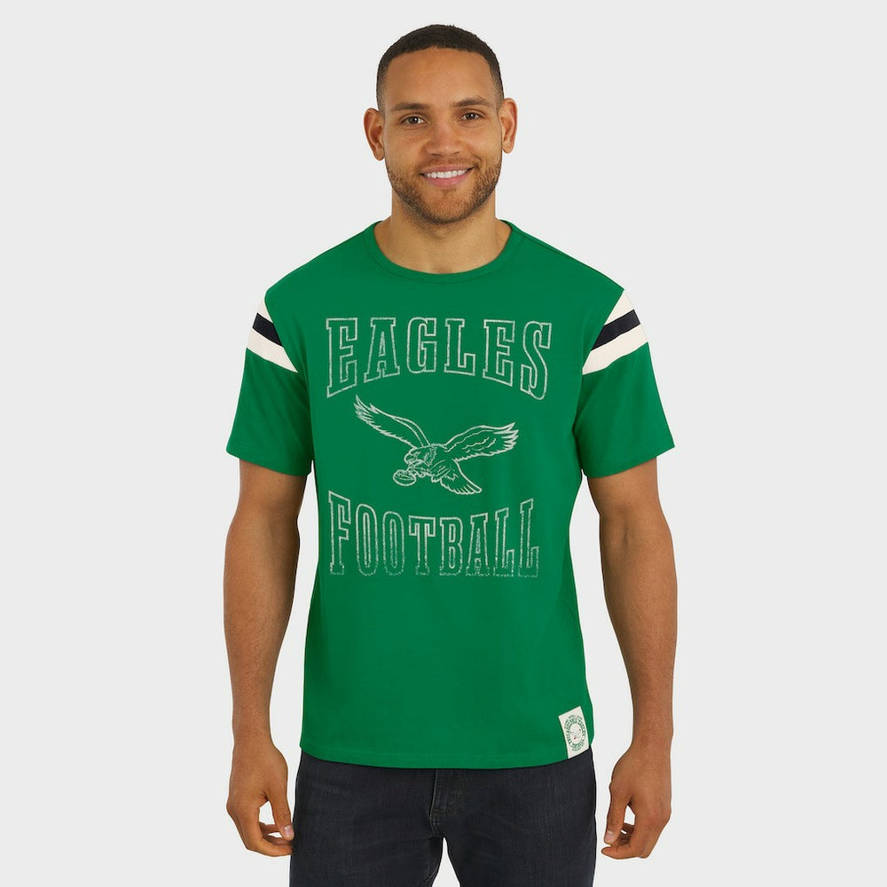 Philadelphia Eagles Darius Rucker Collection Distressed Throwback Shoulder Stripe T-Shirt - Kelly Green T-shirts