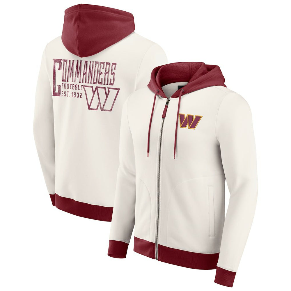 Washington Commanders Darius Rucker Collection Distressed Graphics Full-Zip Hoodie - Cream Hoodies