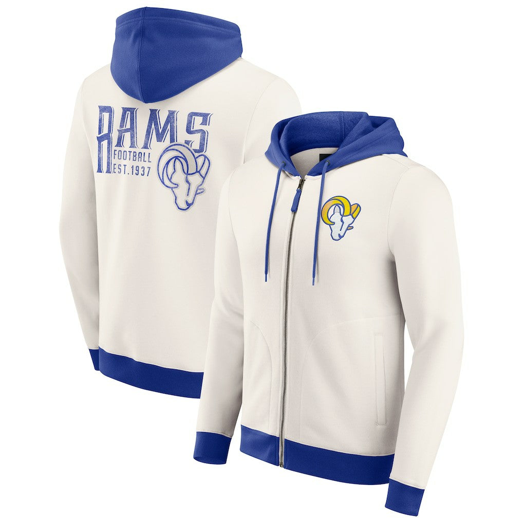 Los Angeles Rams Darius Rucker Collection Distressed Graphics Full-Zip Hoodie - Cream Hoodies