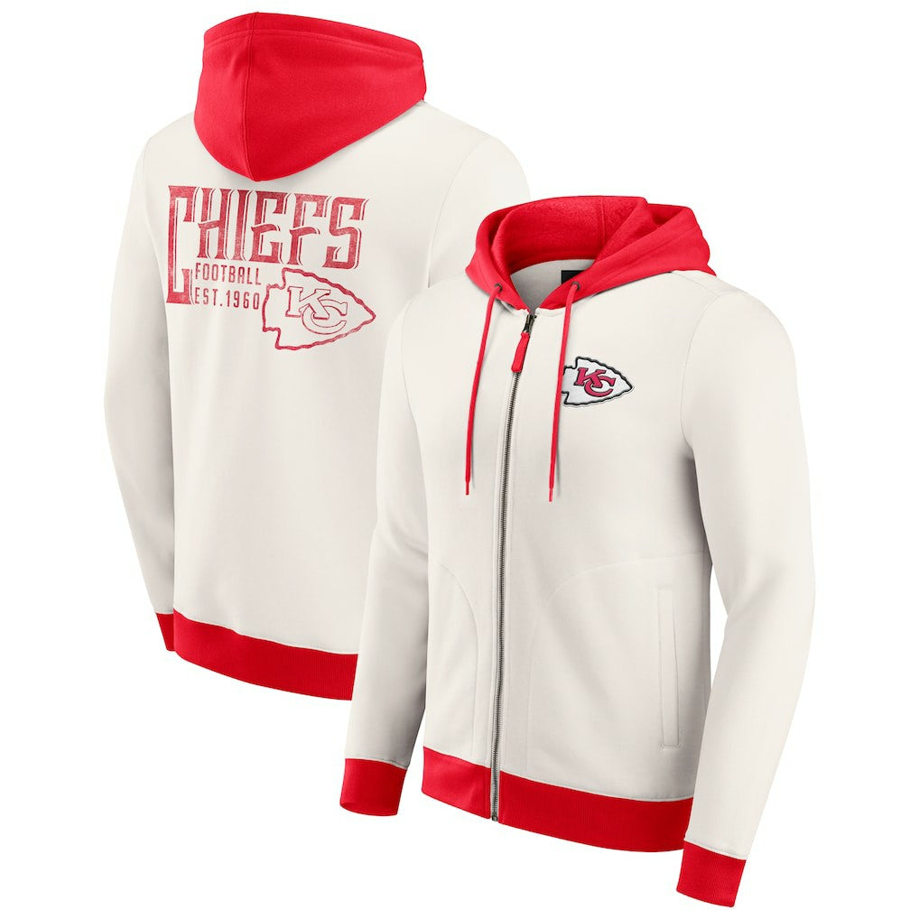 Kansas City Chiefs Darius Rucker Collection Distressed Graphics Full-Zip Hoodie - Cream Hoodies