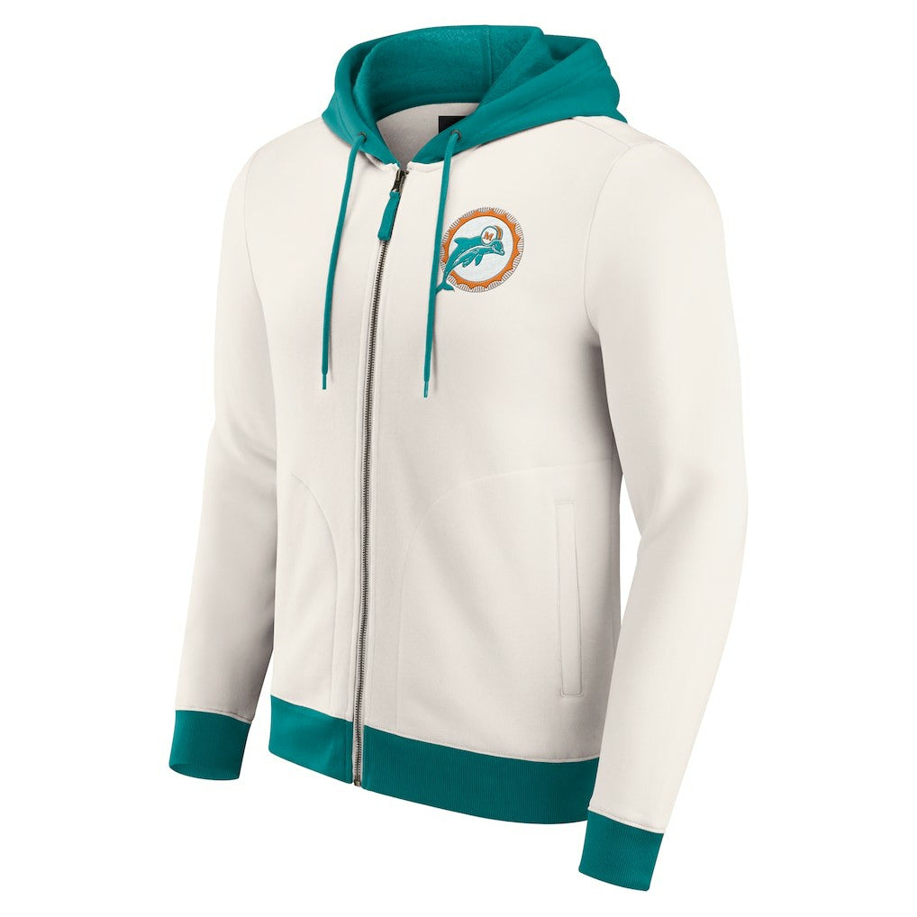 Miami Dolphins Darius Rucker Collection Distressed Graphics Full-Zip Hoodie - Cream Hoodies