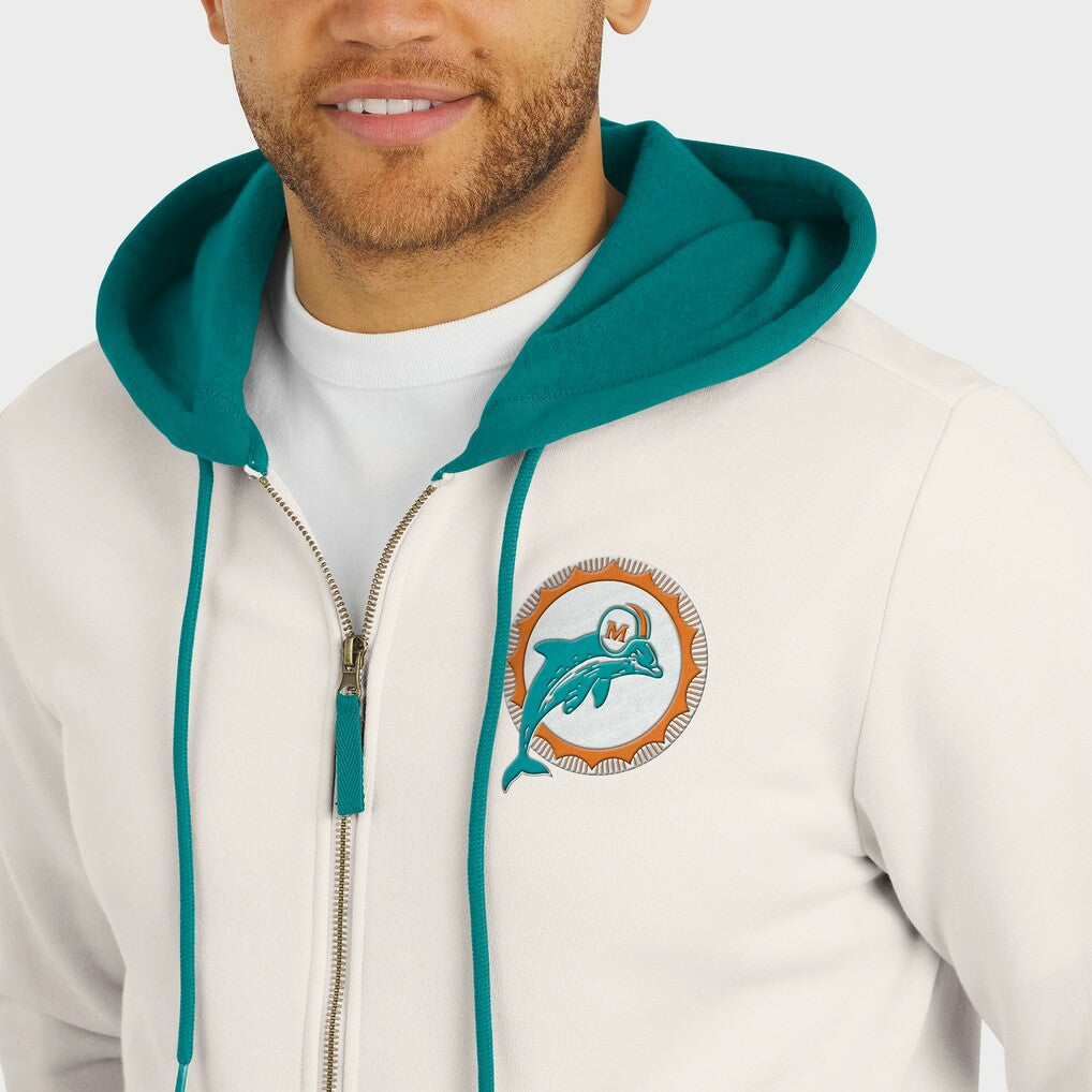 Miami Dolphins Darius Rucker Collection Distressed Graphics Full-Zip Hoodie - Cream Hoodies