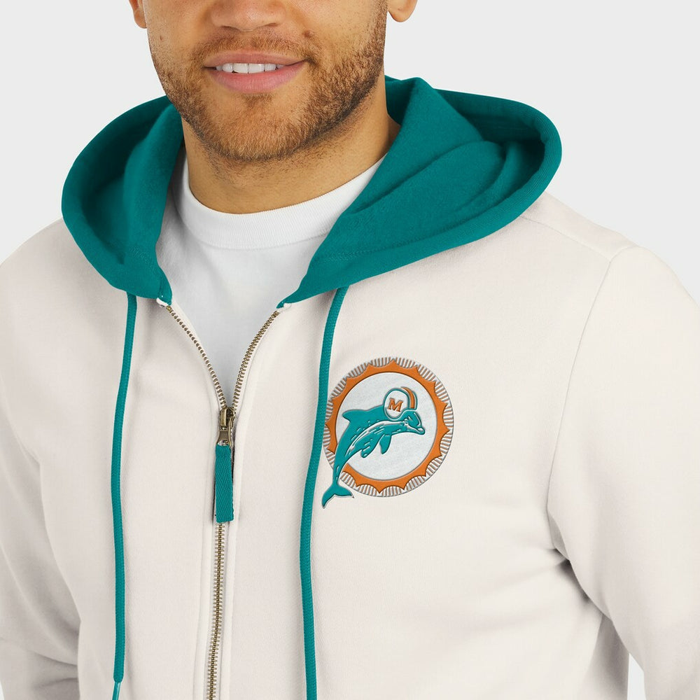 Miami Dolphins Darius Rucker Collection Distressed Graphics Full-Zip Hoodie - Cream Hoodies