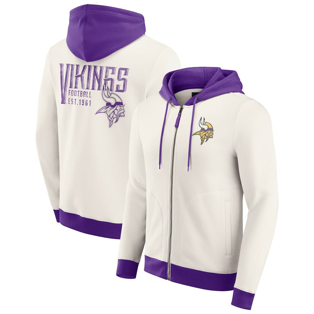 Minnesota Vikings Darius Rucker Collection Distressed Graphics Full-Zip Hoodie - Cream Hoodies