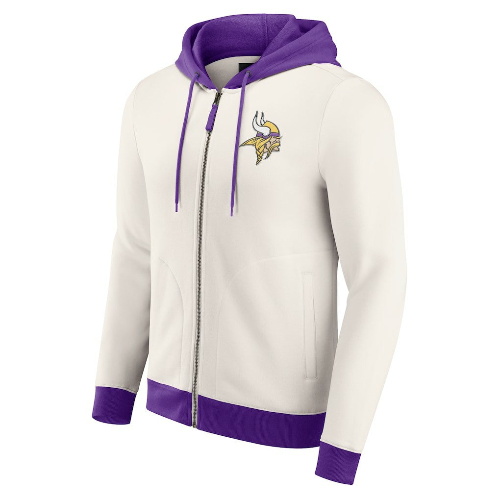 Minnesota Vikings Darius Rucker Collection Distressed Graphics Full-Zip Hoodie - Cream Hoodies