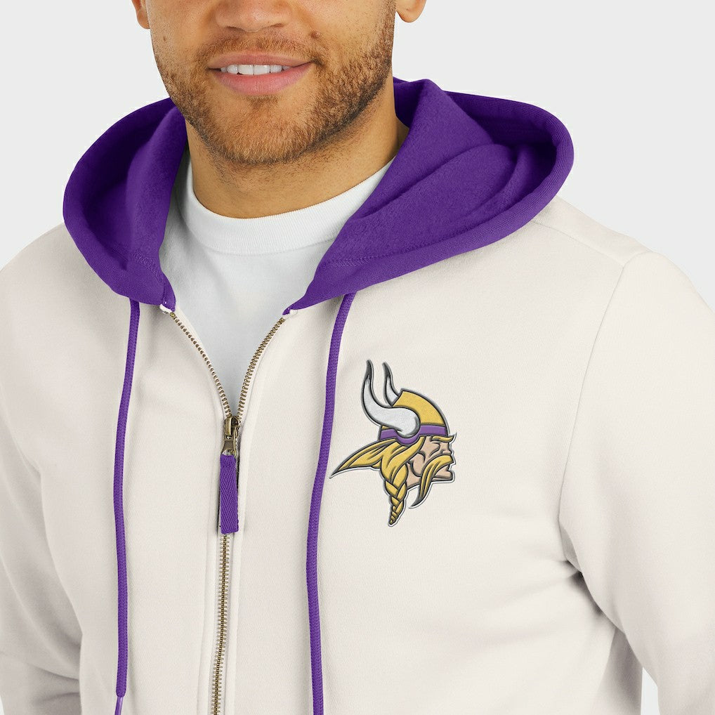 Minnesota Vikings Darius Rucker Collection Distressed Graphics Full-Zip Hoodie - Cream Hoodies