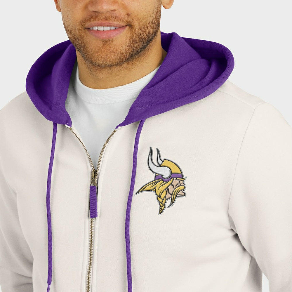 Minnesota Vikings Darius Rucker Collection Distressed Graphics Full-Zip Hoodie - Cream Hoodies