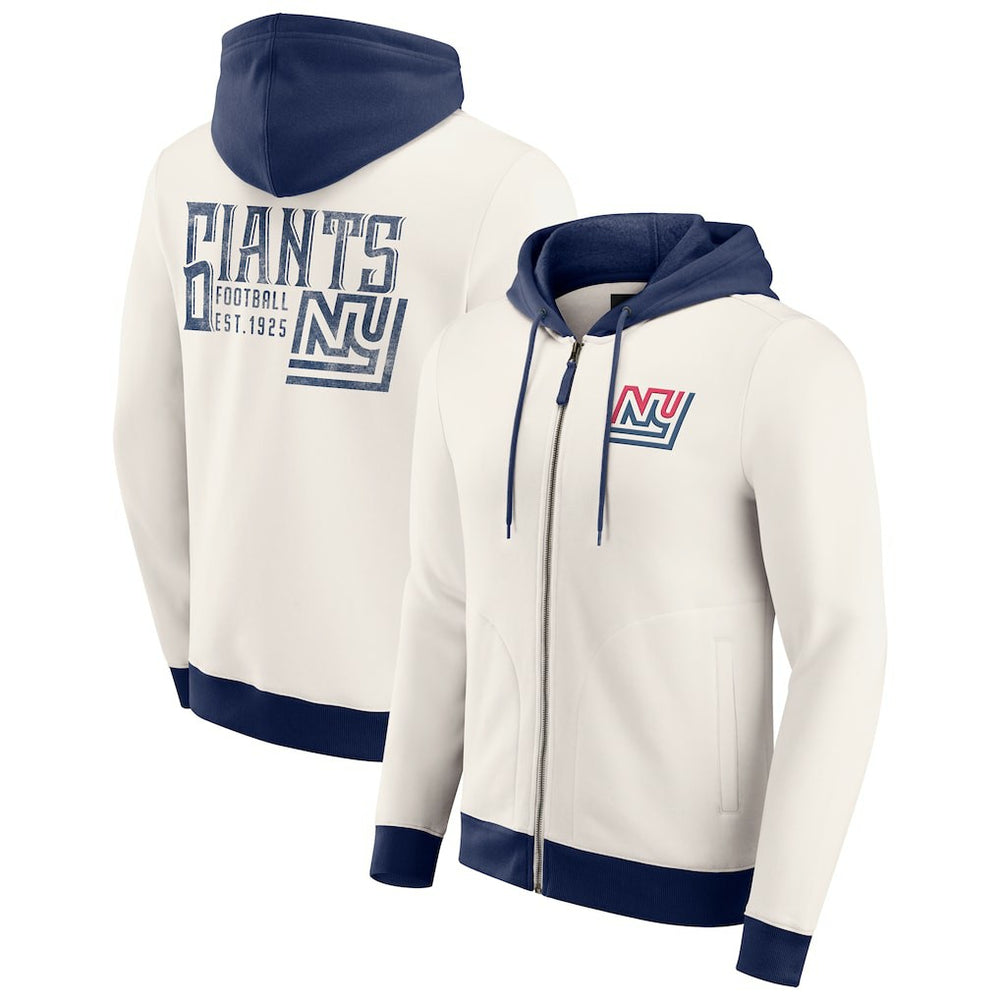 New York Giants Darius Rucker Collection Distressed Graphics Full-Zip Hoodie - Cream Hoodies