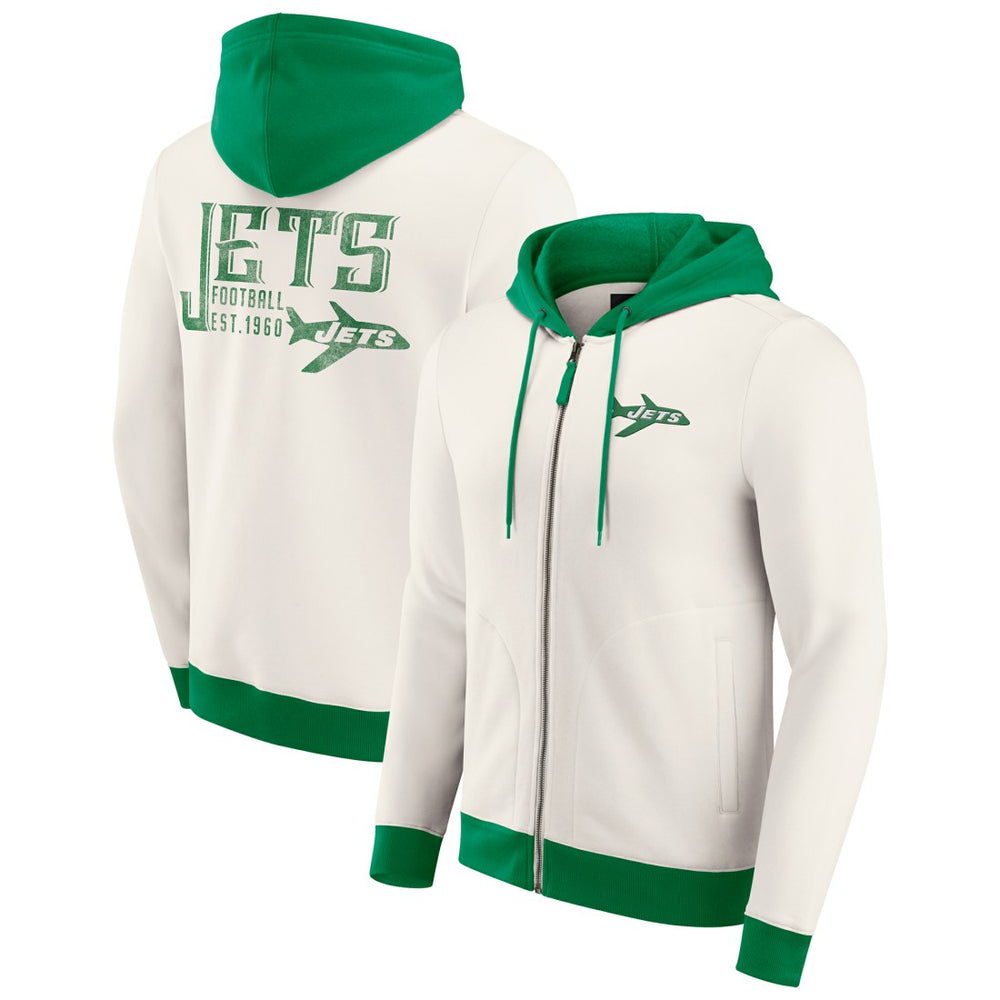 New York Jets Darius Rucker Collection Distressed Graphics Full-Zip Hoodie - Cream Hoodies