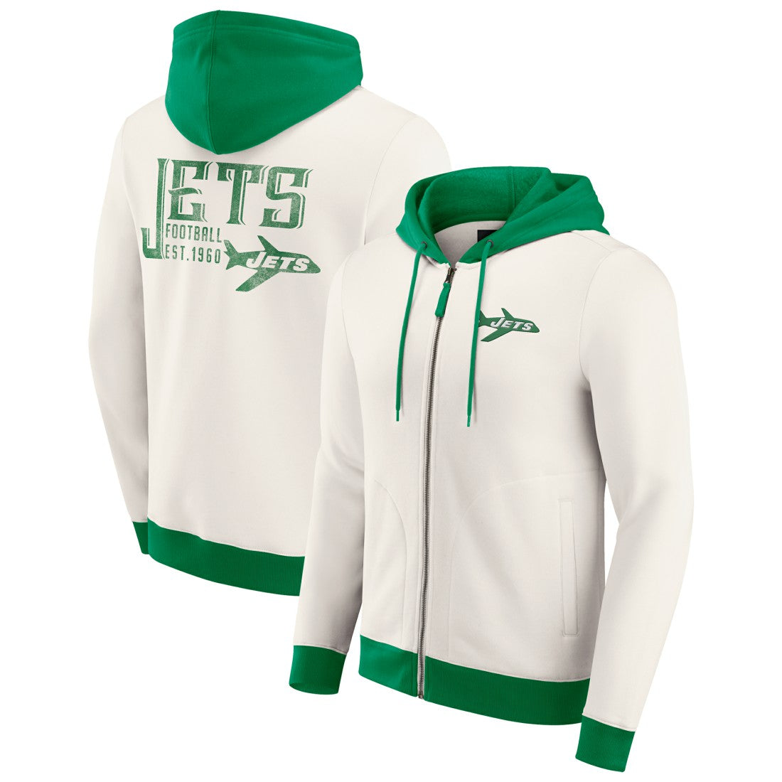 New York Jets Darius Rucker Collection Distressed Graphics Full-Zip Hoodie - Cream Hoodies