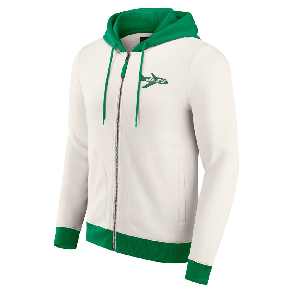 New York Jets Darius Rucker Collection Distressed Graphics Full-Zip Hoodie - Cream Hoodies