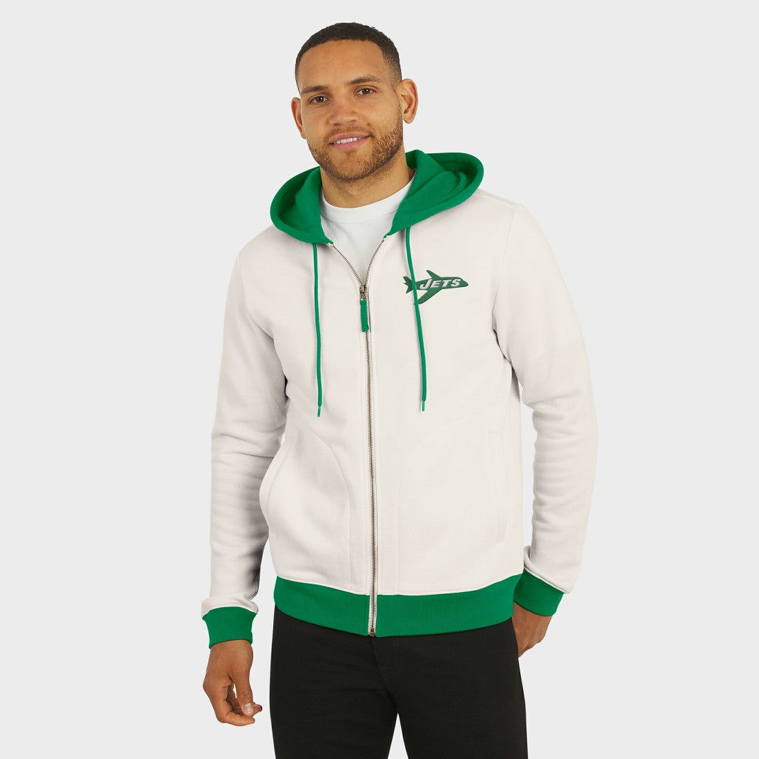 New York Jets Darius Rucker Collection Distressed Graphics Full-Zip Hoodie - Cream Hoodies