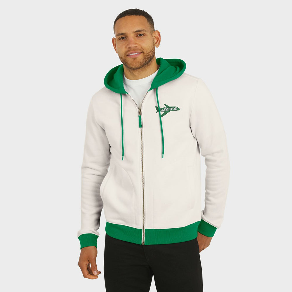 New York Jets Darius Rucker Collection Distressed Graphics Full-Zip Hoodie - Cream Hoodies