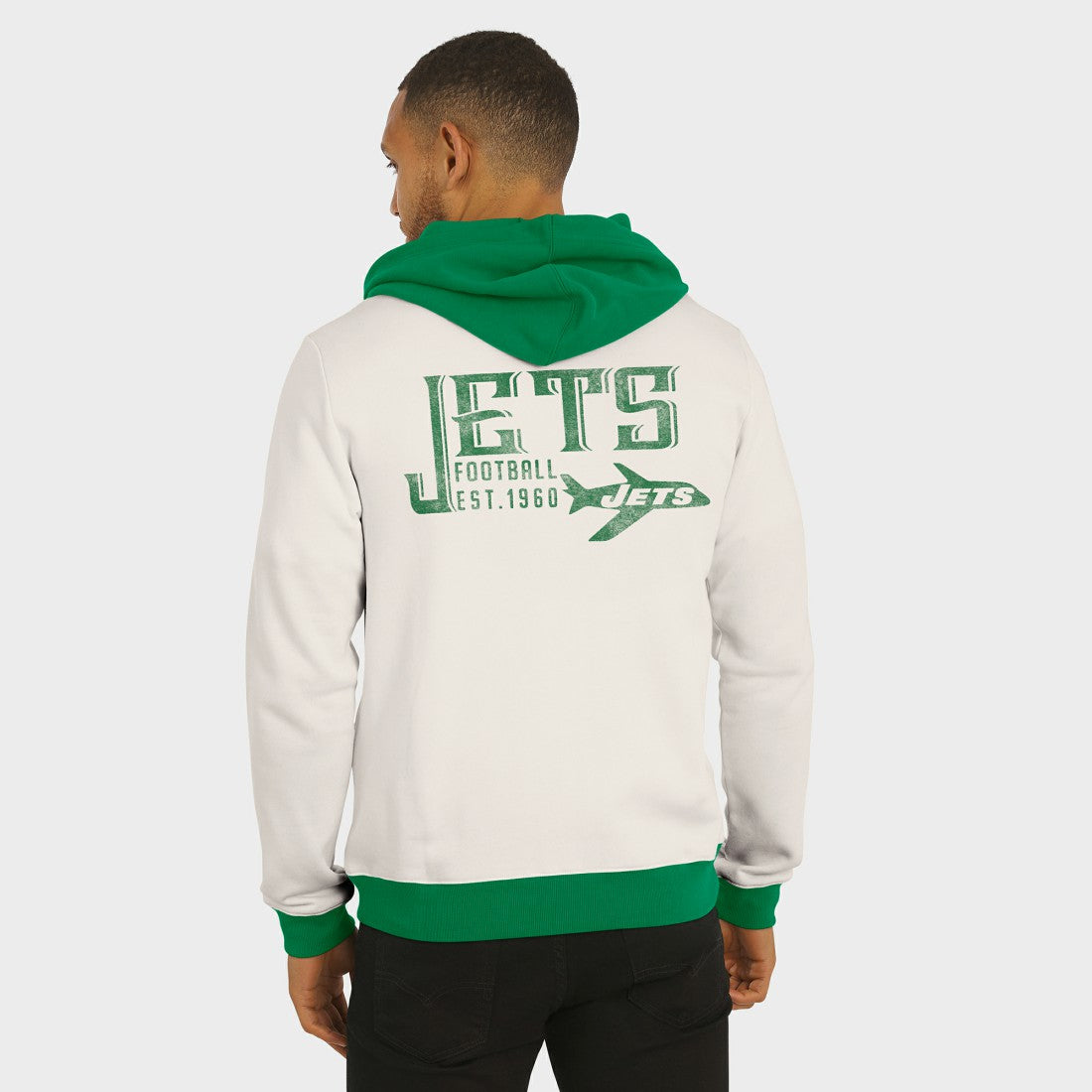 New York Jets Darius Rucker Collection Distressed Graphics Full-Zip Hoodie - Cream Hoodies