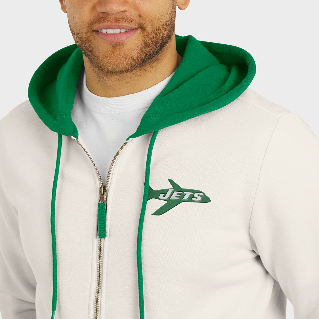 New York Jets Darius Rucker Collection Distressed Graphics Full-Zip Hoodie - Cream Hoodies