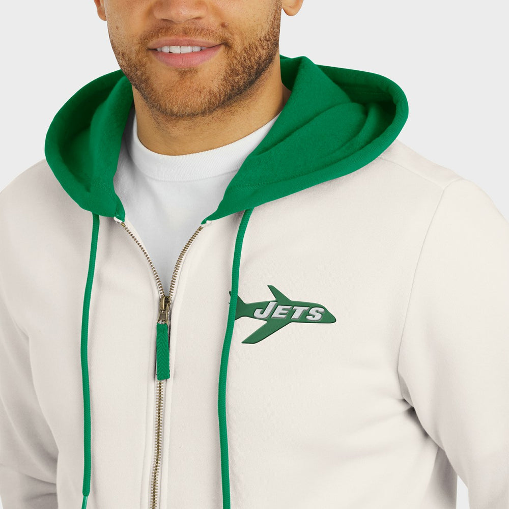 New York Jets Darius Rucker Collection Distressed Graphics Full-Zip Hoodie - Cream Hoodies